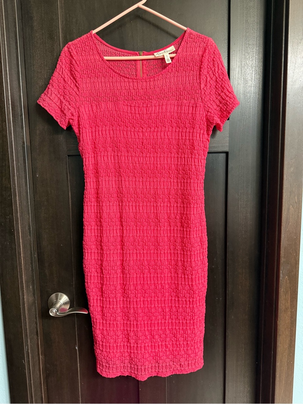 Jessica Simpson Maternity Bright Pink Textured Short-Sleeve Sheath Dress